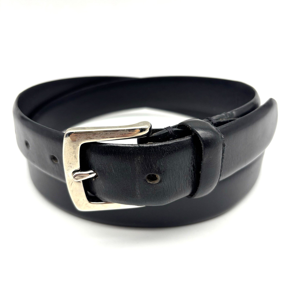 Vintage 90s Y2K CHAPS Ralph Lauren Black Leather Brass Buckle Dress Belt 36
